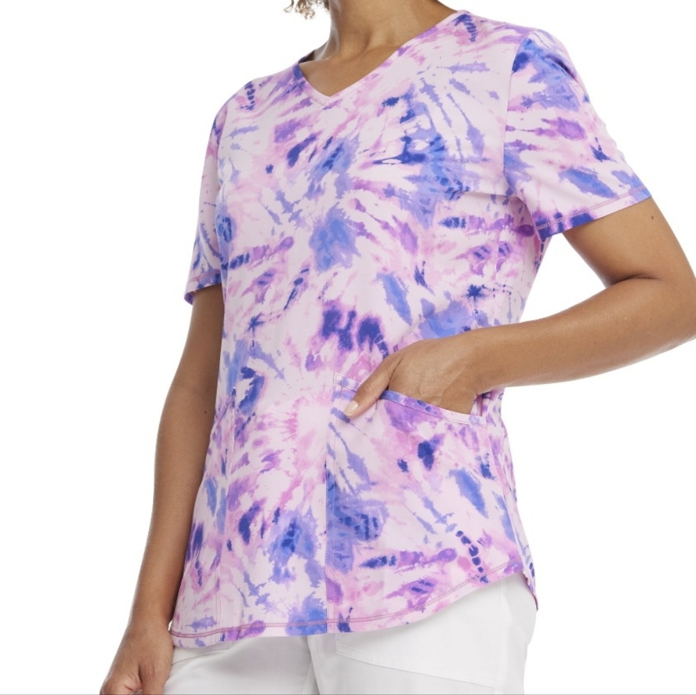 SCRUBSTAR Women's Time for Tie Dye Print V-Neck Scrub Top